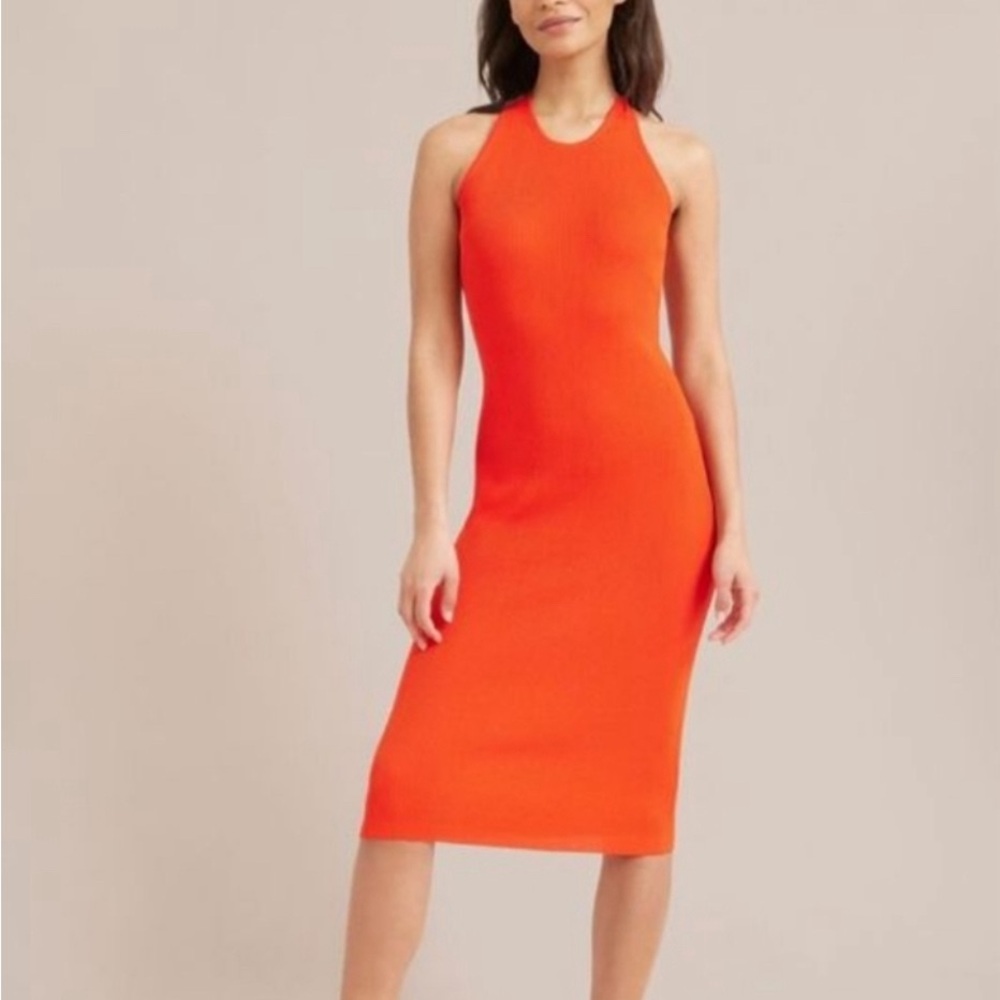 Modern Citizen Red Sleeveless Ribbed Midi Dress.